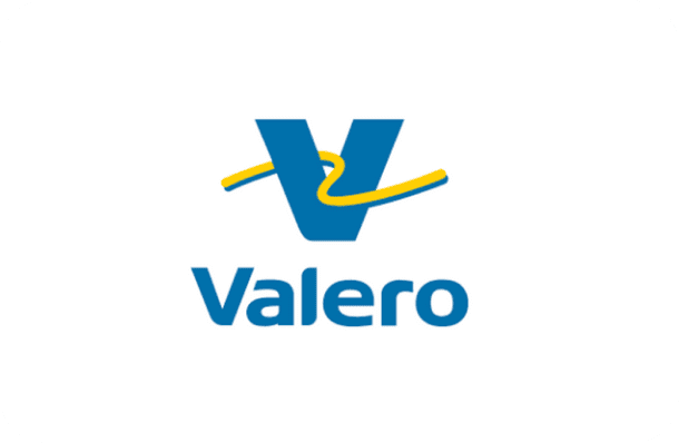 Valero logo featuring blue V shape with yellow arrow on white background